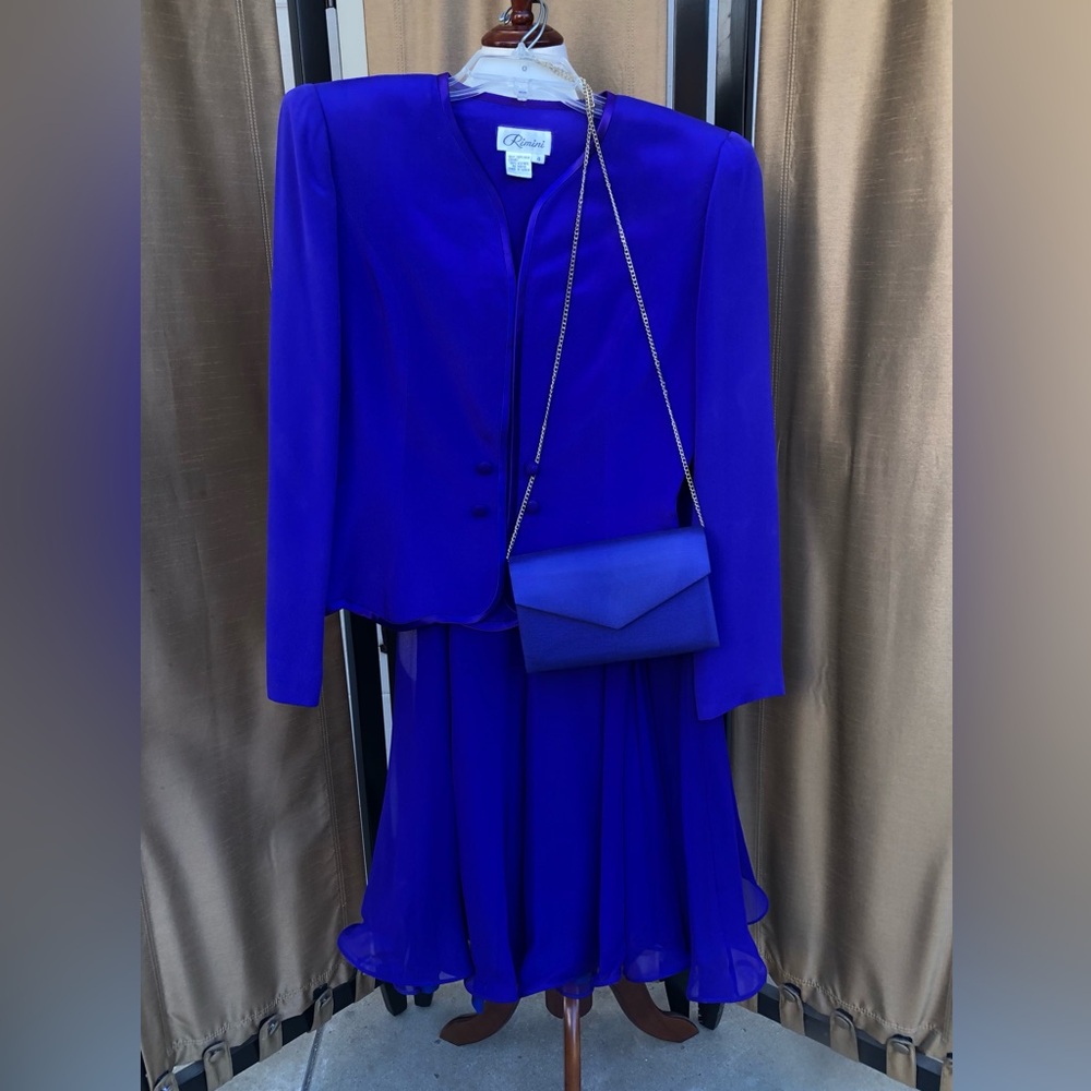 Royal Blue Three-Piece Skirt Suit with Matching Envelope Purse
